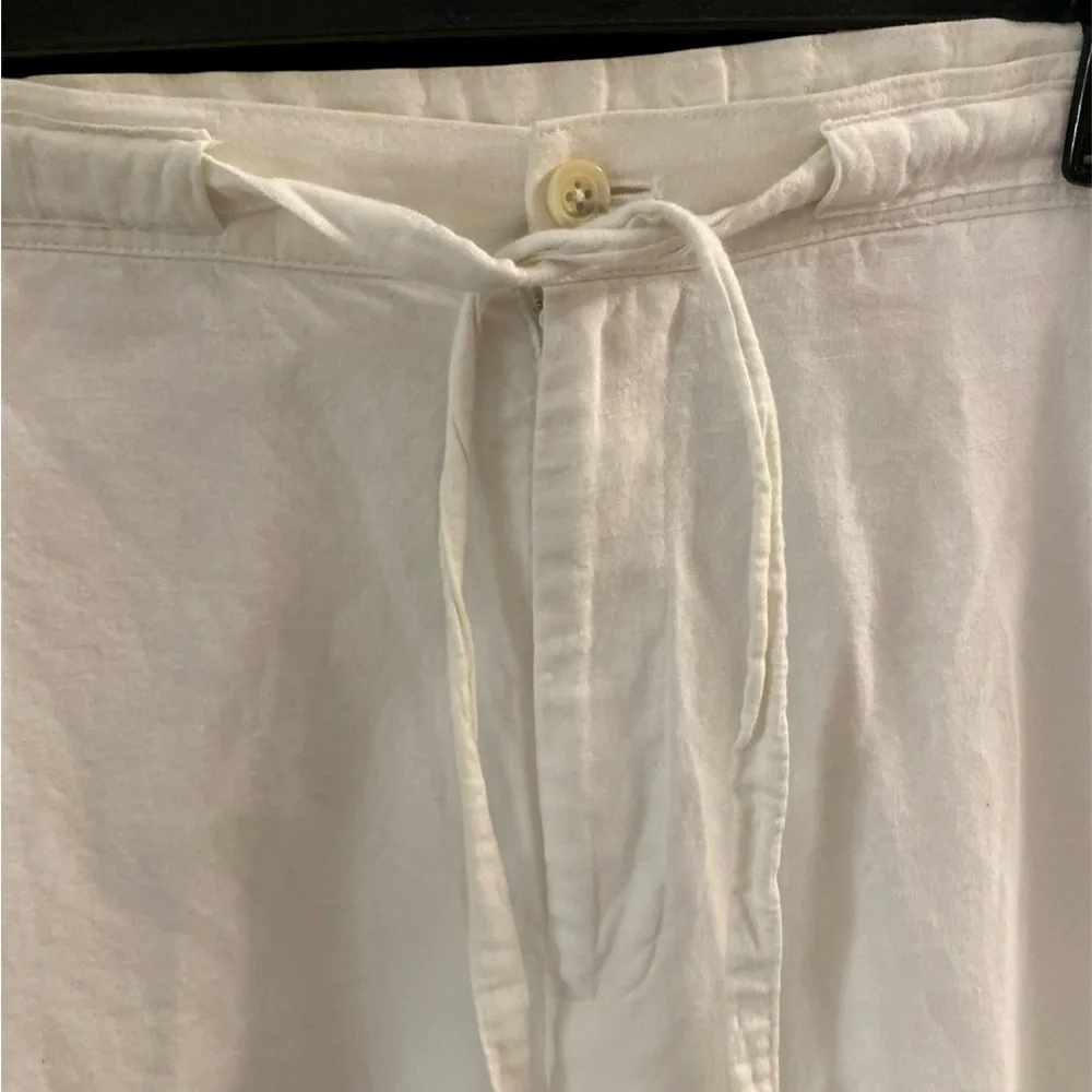 Claiborne White Linen/Cotton Blend Dress Pants Sz L 36’ Pockets EUC